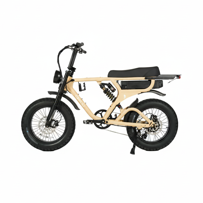 Beige electric bike with black details on a white background